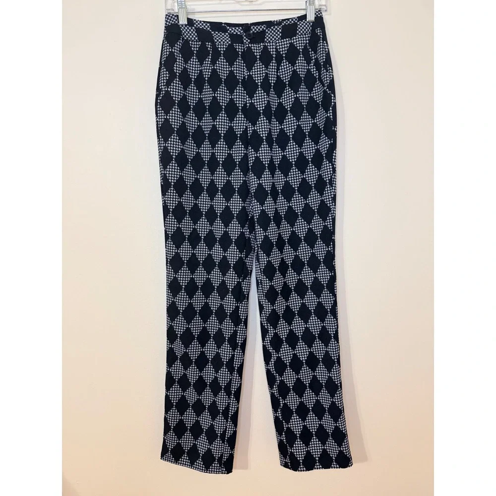 Cider Black White Argyle Houndstooth High Waisted Straight Leg Trousers Small